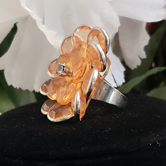 Vint Orange Marmalade Flower Power Ring FS Rhinestone Center 1.5 x 1.5 - Picture 4 of 9